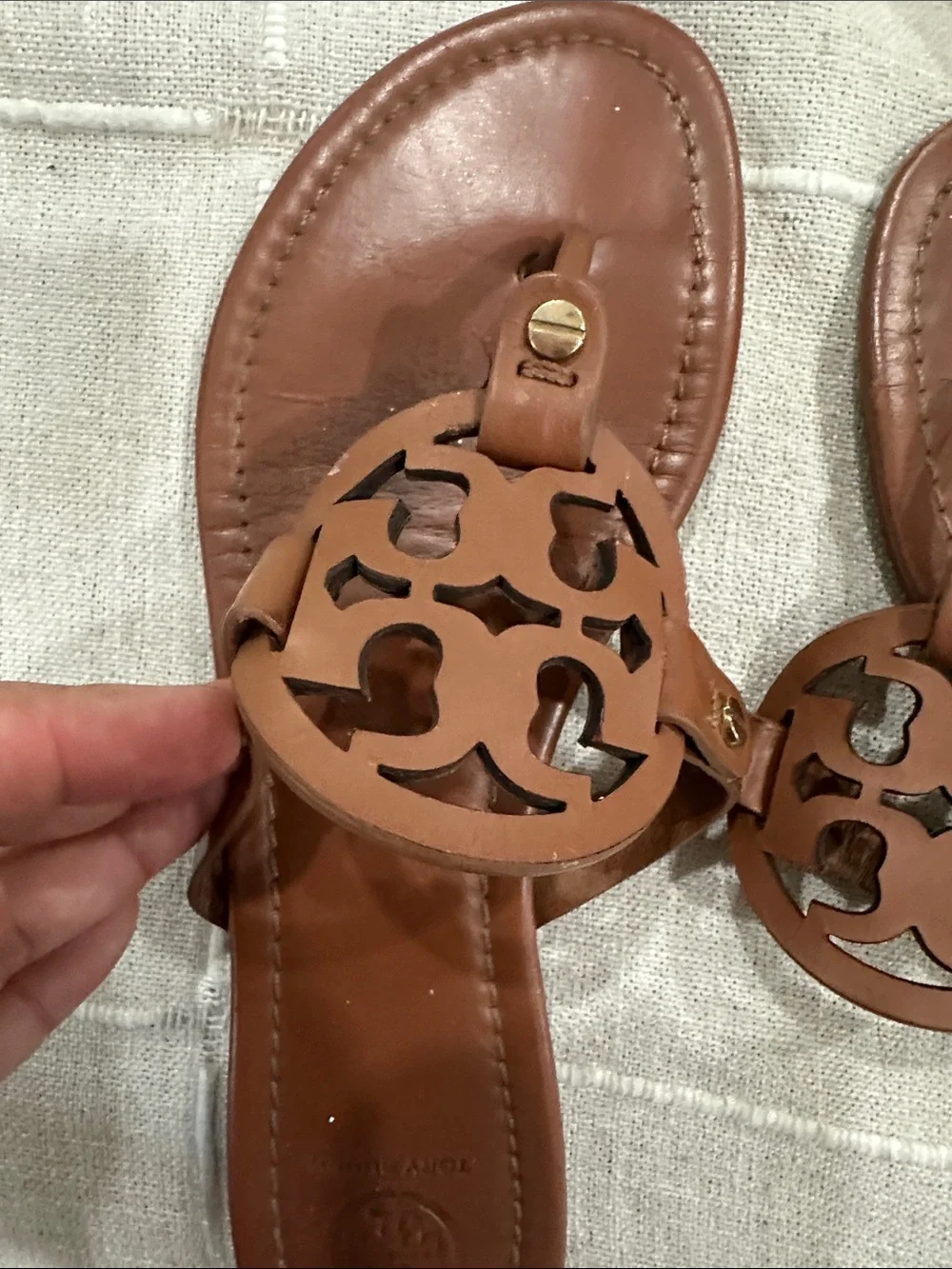 Tory Burch Tan Miller Logo Thong Sandals